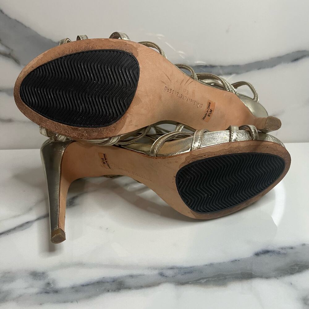Diane Von Furstenberg Women's Gold Metallic Jeanette Nappa Heels Sz 8.5 Classic - Picture 8 of 8